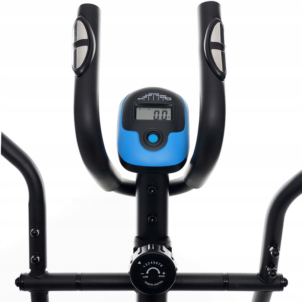 BAKAJI Bicicleta estática elíptica para Fitness en casa con Mango Alto y Asiento Ajustable, Bicicleta de Gimnasio, Spinning Bike Vertical con sensores cardíacos y calorías para Entrenamiento de