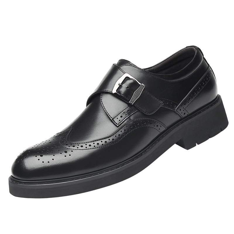 Mens Monk Dress Oxford Anti-Slip Rubber Sole Slip Resistant Block Heel Prom Vegan Leather Tuxedo Slip On Plain Toe