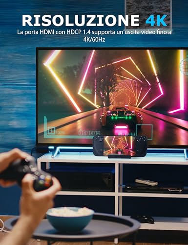 Docking Station Compatibile con Steam Deck | ROG Ally, 6-in-1 Steam Deck Dock con HDMI 4K@60Hz, Ricarica Rapida USB C 95W PD 3.2 Gen 1, Triplo Hub USB 3.2 Gen 1 (DS-SD6P) - Hdd - Immagine 3