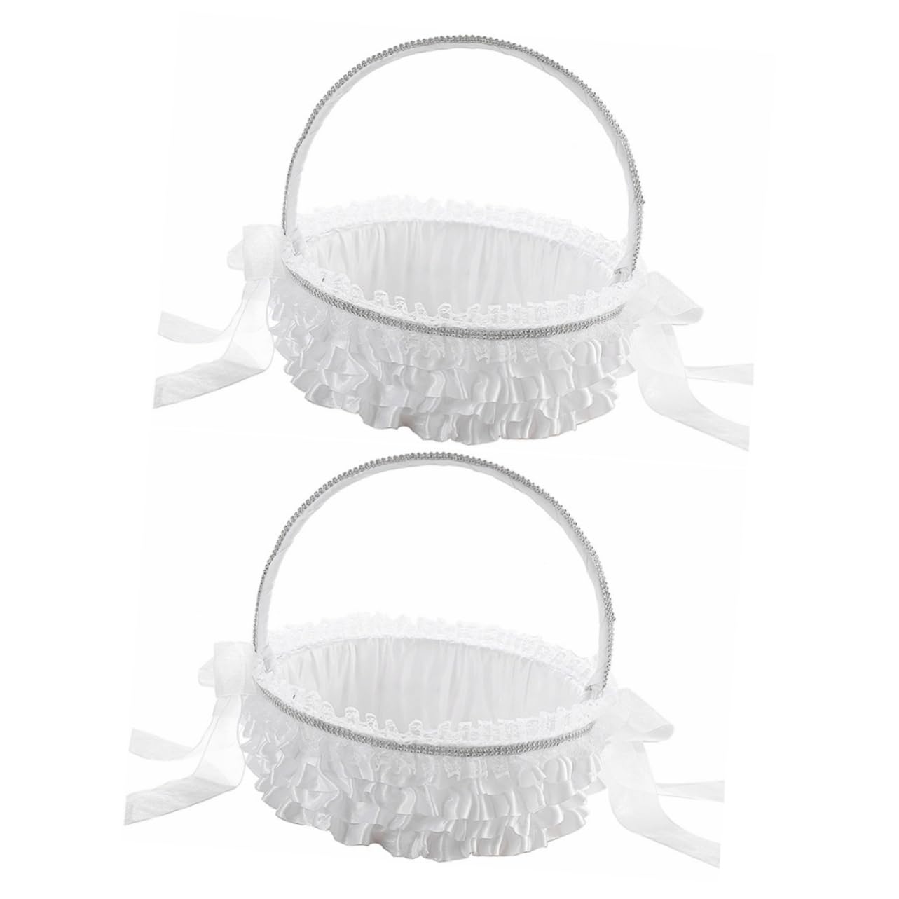 MAGICLULU 2st Blumenkorb Zur Hochzeit Träger Mädchenkorb Für Die Hochzeit Gefälschte Blumen Mädchen Kleiden Sich Girlanden Bausatz Dekorativ Anordnung Hochzeitstischdekoration Weiß Spitze