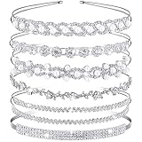 6 Pieces Rhinestones Wedding Headbands Crystal Flower Girl Leaves Crown Headband Tiara Women's Faux