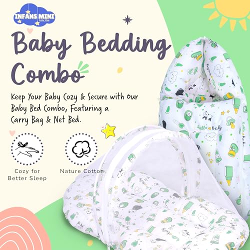 Image of Baby Bedding Set for New Born Baby Sleeping Bag, Mosquito Net Bed Suitable Upto 6 Months Babies (Panda Green)