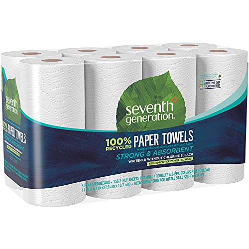 Seventh Generation 100% Recycled Paper Kitchen Towel Rolls 2-Ply 11 x 5.4 156 Sheets/Roll 8 Rolls/Pack