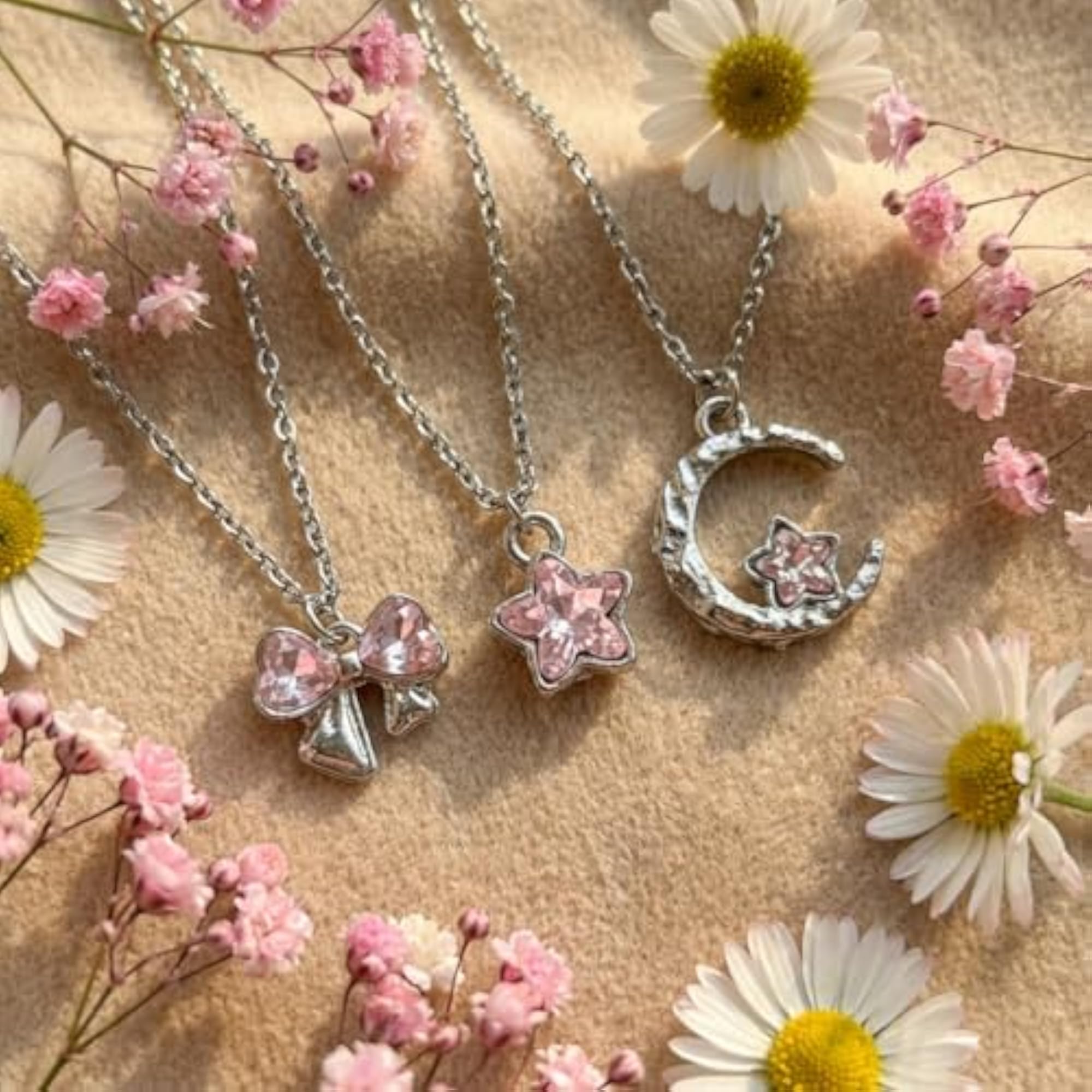 Silver-Plated Necklace Set with Crystal Pendants