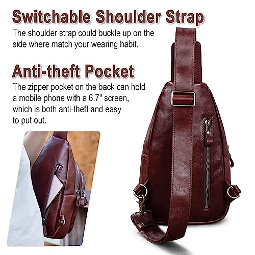 Image of Genuine Leather Sling Bag for Men and Women Crossbody Shoulder Bag Sling Backpack Chest Purse Carry on Casual Daypack | Genuine Leather