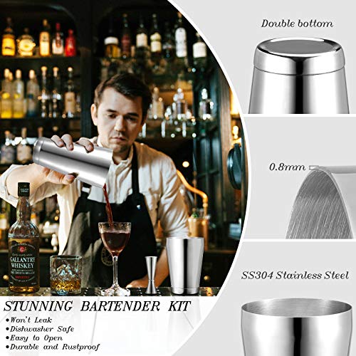 COPLIB 13 Pcs Rustproof Bartender Kit Cocktail Shaker Set with Stylish Stand, 304 Stainless Steel Bar Sets with 18-25oz Thicker Shaker Tins, silver