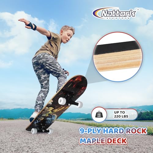 Image of Nattork 31 Inch Complete Skateboard, Standard Skateboards for Beginners, Wood 9 Layer Canadian Maple Trick Skate Boards for Boys Girls Youth Teens Adults