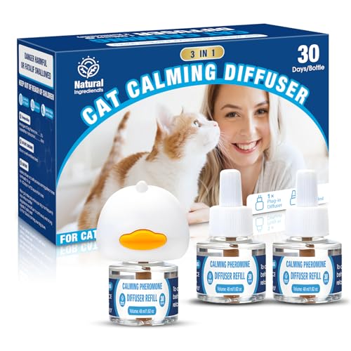 Cat Calming Pheromones Diffuser: 3-in-1 Kit Cat Appeasing Pheromone Diffuser to Calm (1 Plugin+2x48ml Refills) for Comfort Reduces Stress Anxiety