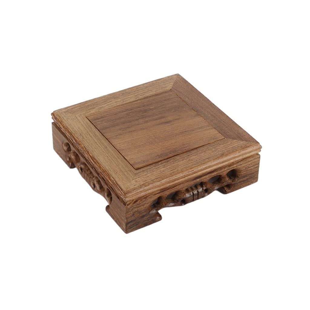 TEESONG Bonsai Pedestal Bonsai Base Mahogany Square Crafts Strange Stone Ornament Chicken Wing Wood Hand-carved Flower Bracket Teapot Vase Pedestal Display Stands(L)