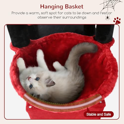 Image of Globlazer Gothic Cat Tower for Indoor Cats, Heavy Duty Goth Cat Trees for Large Cats Adult Big Cats Maine Coon Cat Tree with Scratching Post, Extra Large Top Perch, Cat Condos, F61, Blood-Goth, 61inch