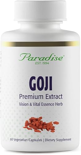 Paradise Herbs Extracto de Goji, hierba de esencia vital, piel, ojos, soporte corporal, vegano, sin gluten, sin OMG, 60 cápsulas vegetarianas
