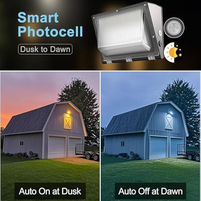 Lightdot 2Pack 150W LED Wall Pack Lights, 100-277v Dusk to Dawn Photocell, 22500Lm(150Lm/W) 5000K IP65 Waterproof Outdoor Exterior Lighting, Energy Saving, ETL | 5-Year Warranty(Height:10~20ft)