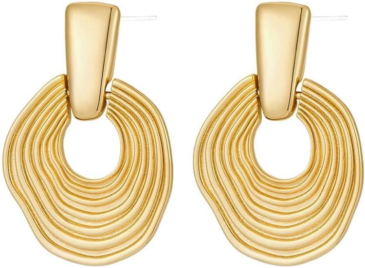 Geometric Irregularity Round Pendant Earrings Retro Texture Effect
