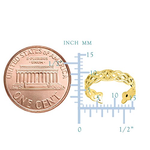 14K Yellow Gold Celtic Knot Weave Design Cuff Style Adjustable Toe Ring 4Mm #TOP1