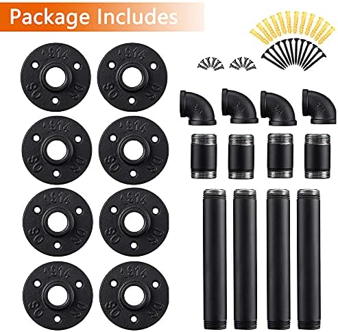 YAUNGEL 4PCS Industrial Pipe Shelving Brackets, Pipe Shelves - Elbow, Pipe Shelf Brackets for Book Shelf Floating Shelves, Vintage Furniture Decorations (Black)
