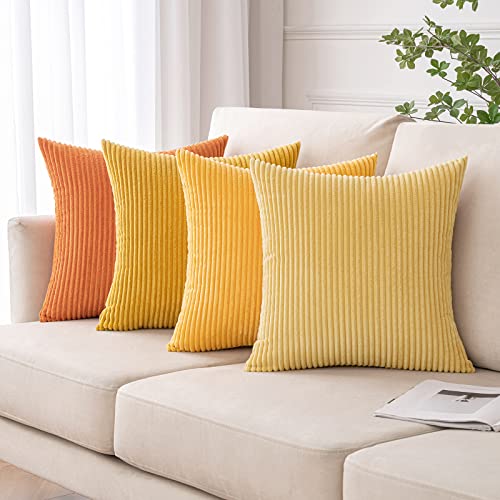MIULEE Corduroy Cushion Covers Soft Decorative Square Throw Pillow Covers for Spring Cushion Soft Pillowcase Striped Corduroy Cushion Covers Pack of four for Home decor Sofa 18x18 Inch Orange - Image 2