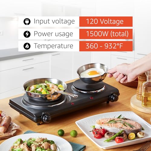 Elite Gourmet EDB-302BF# Countertop Double Cast Iron Burner, 1500 Watts Electric Hot Plate, Temperature Controls, Power Indicator Lights, Easy to Clean, Black by Elite Gourmet - Image 7