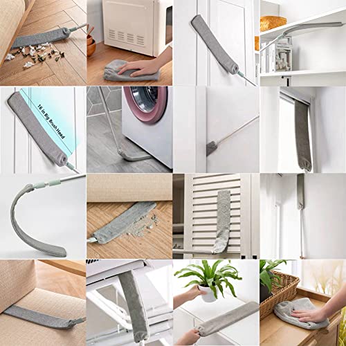 Image of Barebeauty Dust Brush Under Appliance Microfiber Duster with Extension Pole (40 to 55 inches) Bendable, Washable, Extendable Gap Dusters for Sofa Bed Furniture Bottom - Wet or Dry(Gray)