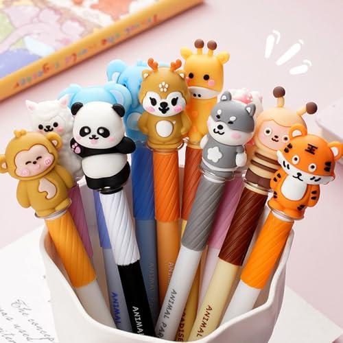 LdawyDE 10 Stück Radierbarer Kugelschreiber mit Tiermotiven, 0,7mm Radierstift mit 3D-Tierkappen, Ideal als Geschenk zu Festtagen oder Einschulung, Geeignet für Schule und Büro (Blau)