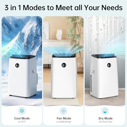 14000 BTU Portable Air Conditioners Cools Up to 700 Sq.Ft, 3-in-1 Energy Efficient Portable AC Unit with Remote Control,Dehumidifier Fan,Smart Quiet Sleep Mode,Timer,Auto Swing,for Room Bedrooms - Image 2