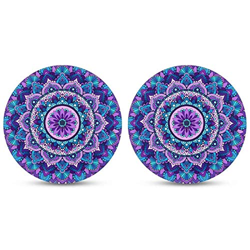 ZFRXIGN Boho Coasters for Wooden Table Coasters for Drinks Novelty Mandala Lotus Print Car Coasters Absorbent Cup Holders for Home Decor Purple Blue,One Size