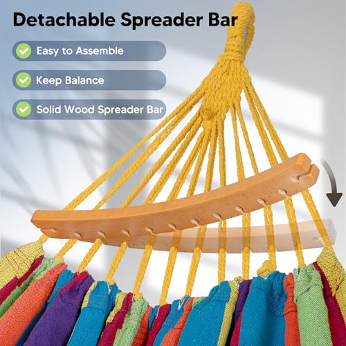 Image of SUNCREAT Hammocks Heavy Duty Double Hammock with Spreader Bar, Rainbow