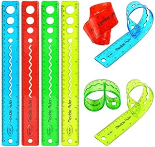 AIEX 8 Packs 4 Colors Flexible Ruler 12 Inch Soft Plastic Ruler Clear Straight Ruler with Inches and Metric for Workshop Office School Home Supplies