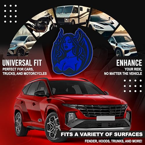 Image of Succubus Emblem, Devil Girl Demon Goddess 3D Badge, Dark Gothic Lilith Style Auto, Custom 3D Exterior Automotive Accessories, Universal Fit for Car, Truck, SUV (Set of 2) (Blue)