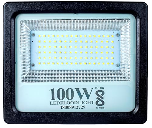 Image of PE 100W BIS Approved LED Flood Light - Waterproof IP65 Polycarbonate Body, 10,000 Lumens, Cool White for Factory, Warehouse, Stadium, Parking | Energy Saving, 2 Year Warranty (Pack of 1)