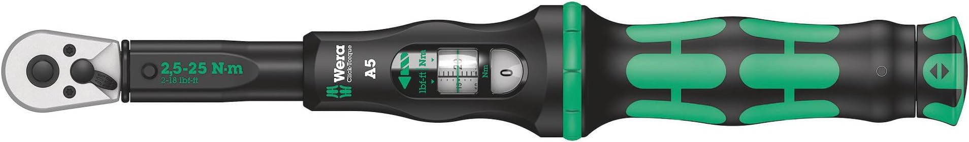 Wera Click Torque A 5 Adjustable Torque Wrench, 1/4" Square Drive, 2.5 - 25 Nm, 05075604001