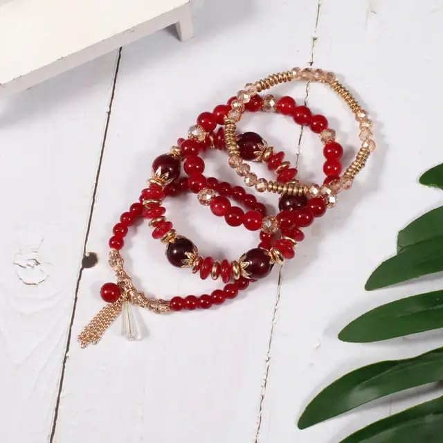 Image of ROYAL NEEDS Fashionable Beaded Multilayer Bracelets for girls and women's. Multicolor flexible crystal Bohemian Stackable Bracelets for women's