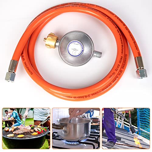 PHYLES Gasdruckregler 50mbar| Gasschlauch mit druckminderer Set| Gasschlauch 1,5M| Schraubanschlüssen 1/4\ Links