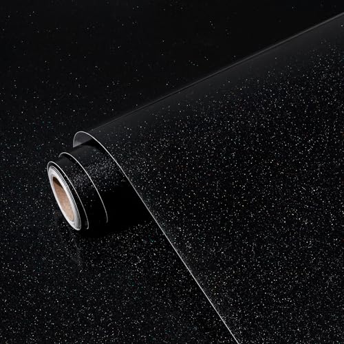 Papier peint brillant autocollant noir pour comptoir de cuisine