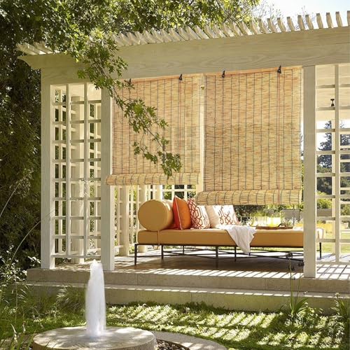 Ukkajovlex Persiana De Bambu Enrollable Exterior，Cortinas De Caña Bambu Interior,Persianas Enrollables De Caña，Impermeables Y Ventiladas Protección Solar，Interiores Y Exteriores, Patio,Arena(80x95cm)