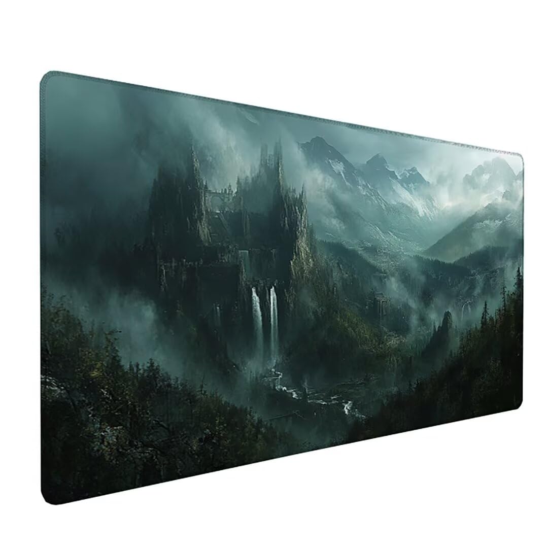 Mouse Pad Grey Desk Mat Mousepad Waterfall Gaming Mouse Pad Large 28 x 12 in, Waterproof Soft Desk Pad with Non-Slip Rubber Base and Stitched Edge,