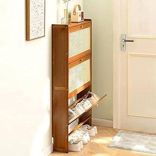 シューズボックス 下駄箱 超薄型 3段 ひとり暮らし 靴箱 要組立 天然竹製 通気性 防塵 防汚 防水 玄関収納 超スリム型 コンパクト 省スペース 奥行 17CM ブラウン