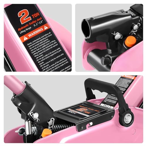 Image of DNA Motoring Low Profile Hydraulic Trolley Service /Floor Jack, 2 Ton (4000 lbs) Capacity, Lifting Range 5.1 inch-13 inch, Pink, TOOLS-00474-PK