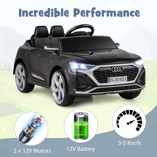 FANTASK Kinder Elektroauto, 12V Kinderauto Audi SQ8 mit 2,4G Fernbedienung & Hupe & Scheinwerfer & Musik, 3-Gang Elektrofahrzeug für Kinder 3-5 Jahre, 3-5 km/h (Schwarz)
