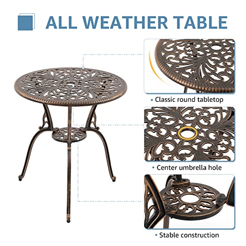 Cobana 3 Piece Outdoor Bistro Set, All Weather Cast Aluminum Patio Dining Table And Chairs With 2” Umbrella Hole, Bronze #TOP2