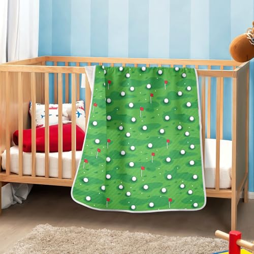 Image of Baby Blankets for Baby Boy or Girl Soft Warm Multi Use Wrap Swaddle for Infant Toddler Kid Crib Bedding 30X40in Golf Green