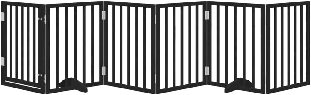 vidaXL Dog Gate with Door Foldable 6 Panels Black 118.1" Poplar Wood