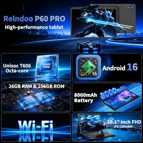 Image of Android Tablet with Keyboard, 10 inch Android 16 Tablet, 26GB+256GB+2TB Expand, 2026 Gemini AI Tablet PC with 8-Core, 5G WiFi, 8000mAh, GPS, Electronic 2 in 1 Tablet with Case, Mouse, Stylus (Silver)