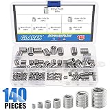 Glarks 140Pcs 304 Stainless Steel Metric M3 M4 M5 M6 M8 M10 M12 Wire Thread Inserts Steel Sheath Helical Type Coiled Wire Screw Repair Sleeve Assortment Kit
