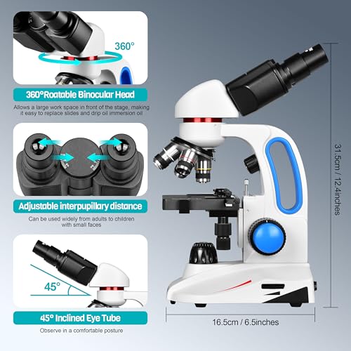 Image of AOMEKIE Binocular Compound Microscope, 40X-1000X Magnification, Siedentopf Head, Research-Grade Binocular Compound Microscope with WF10X Eyepiece, Mechanical XY axis Double-Layer Stage