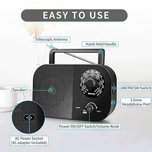 Benss Sw Am Fm Radio Portable With Best Reception, Dsp Ac Power Plug-In Wall Or Battery Operated For Home/Outdoor, Portable Radios With Headphone Jack, Transistor Antenna And Large Tuning Knob, Black #TOP1