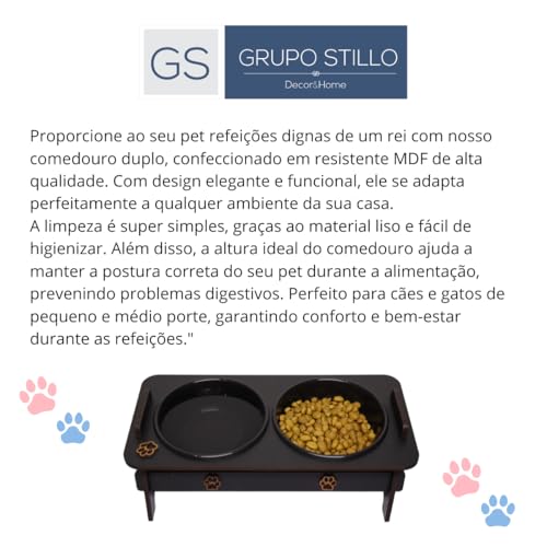 Comedouro Elevado Duplo Cachorro Grande Pet MDF Cães e Gatos