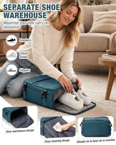 Image of Travel Backpack for Women & Men,Airline Approved Carry On Backpack for Traveling Personal Item Bag Laptop Backpack with Shoe Compartment, Business Causal Weekender College Gym Backpack,Peacock Blue