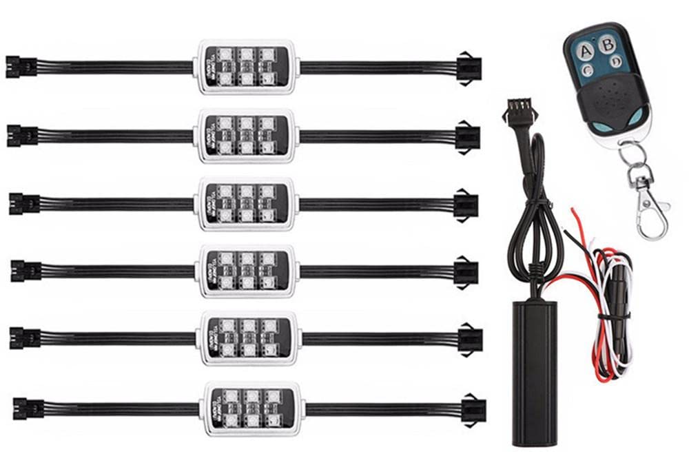 Riloer Taśma oświetleniowa LED do samochodu, 6 w 1, uniwersalna, do wnętrza samochodu, kolorowa atmosfera RGB, dekoracyjne neonowe paski świetlne do samochodu, motocykla, wnętrza samochodu z pilotem zdalnego sterowania