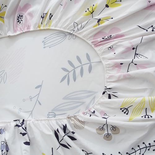 Image of HighBuy Queen Fitted Sheet Only - White Pink Botanical Floral - Ultra-Soft 15 inch Deep Pocket All Around Elastic - Luxury Microfiber Extra Soft Cooling Fitted Sheet for Women Girls Hot Sleepers