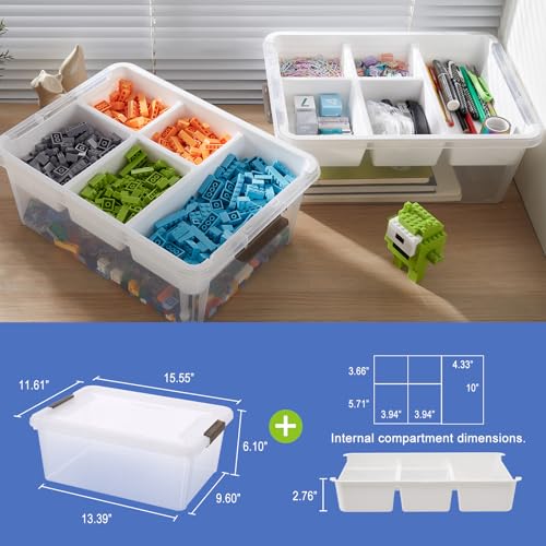 Image of MACOPRO 17 QT Plastic Storage Box with Removable Tray, Bins with Lids, 2 Packs Clear Storage Container for Craft Supplies, Beads, Tools, Sewing, and Playdoh Organization(White, 2Pack-17QT)